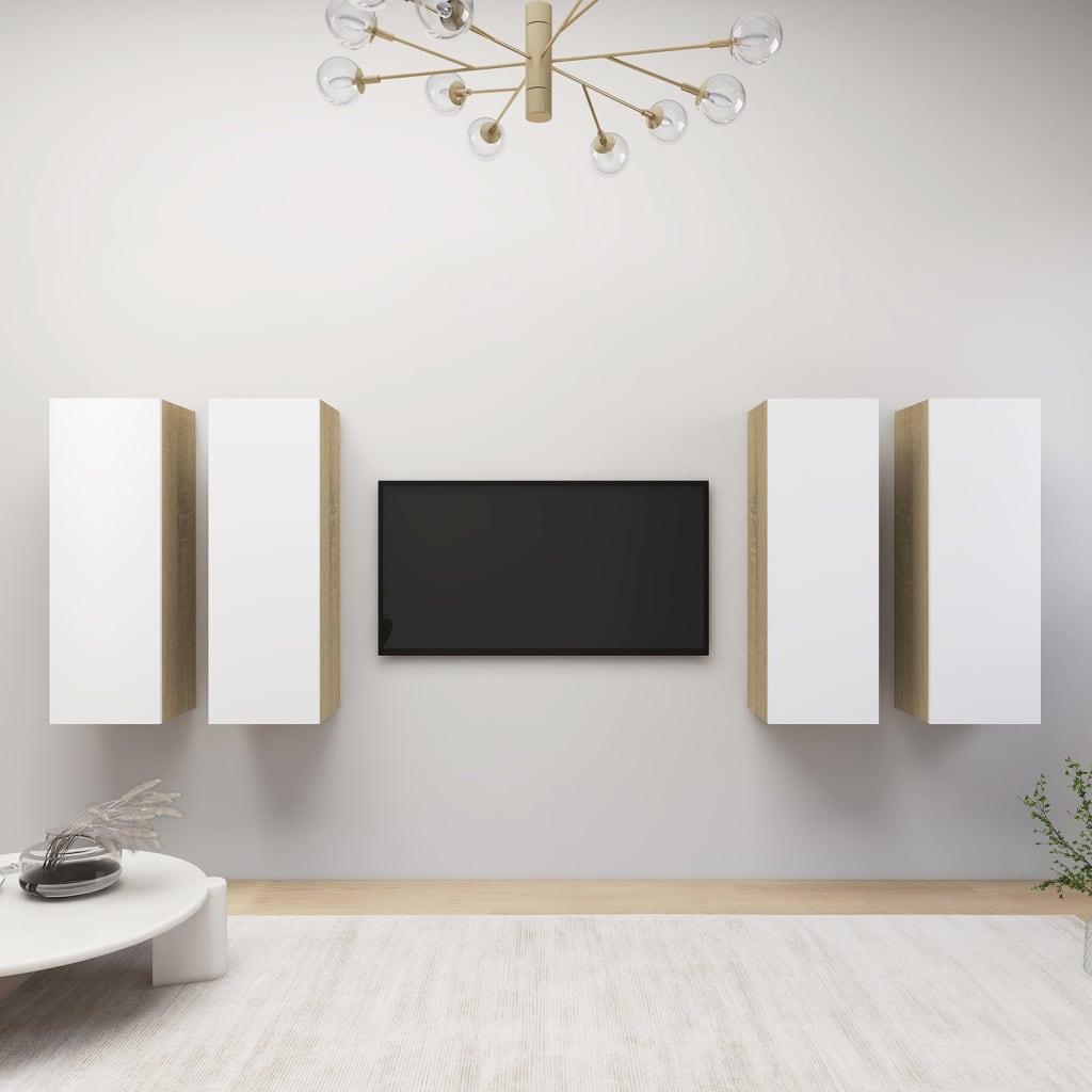 TV Cabinets 4 pcs White and Sonoma Oak 30.5x30x90 cm Engineered Wood