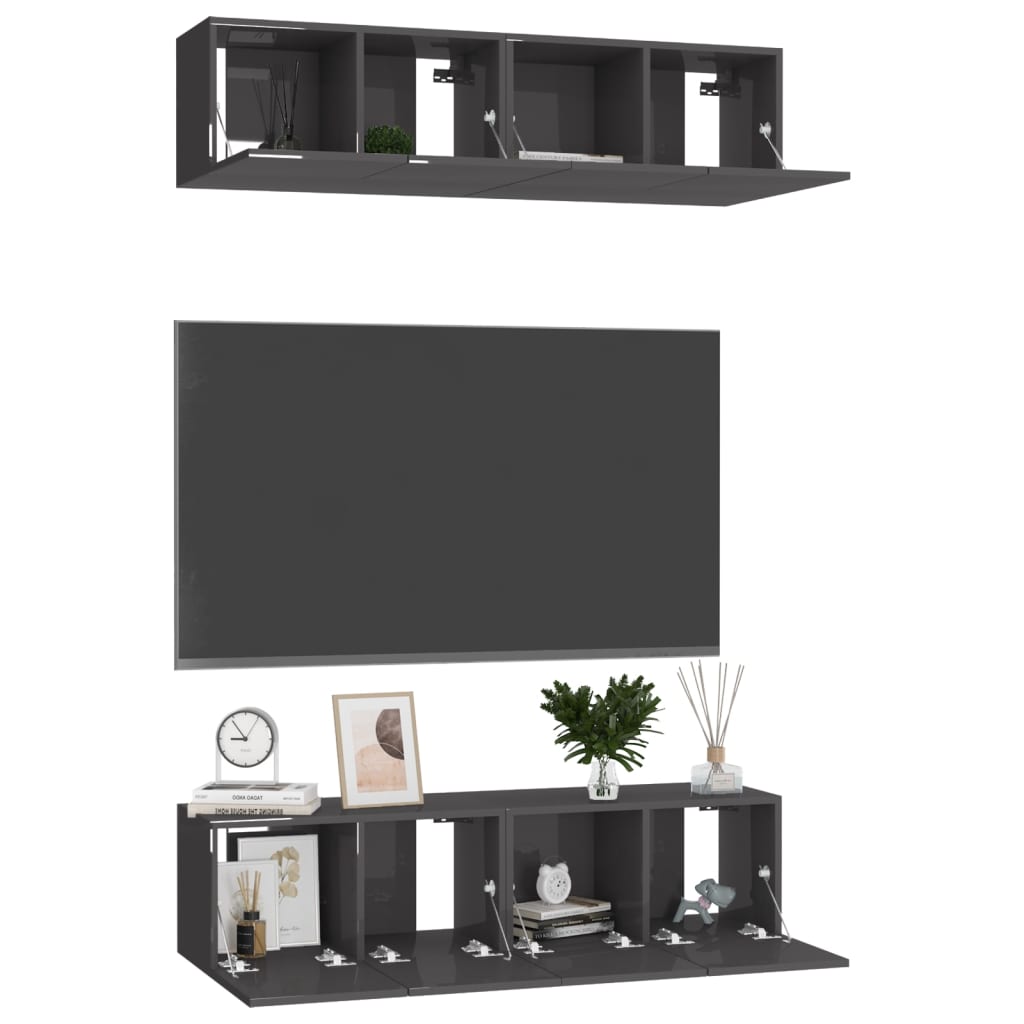 TV Cabinets 4 pcs High Gloss Grey 60x30x30 cm Engineered Wood