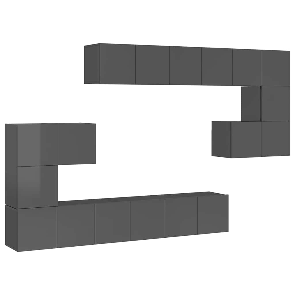 10 Piece TV Cabinet Set High Gloss Grey Engineered Wood