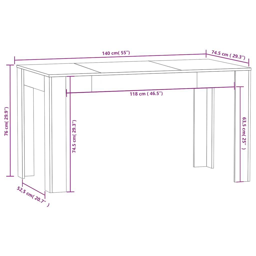 Dining Table White 140x74.5x76 cm Engineered Wood