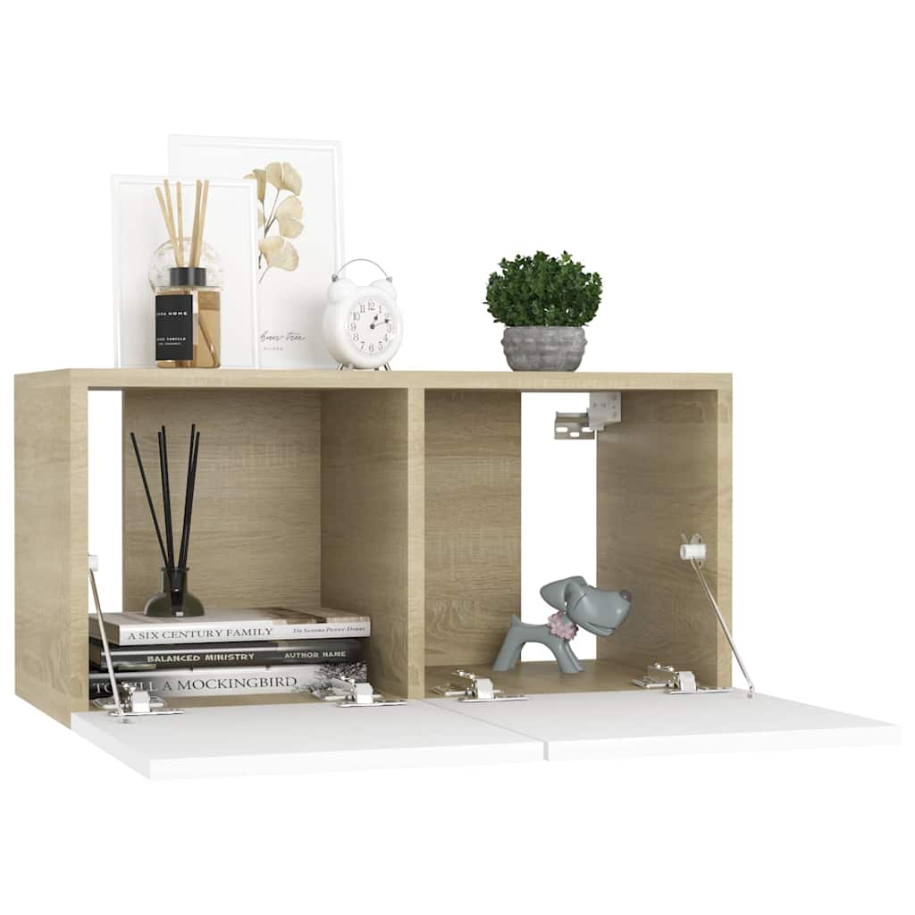 Hanging TV Cabinet White and Sonoma Oak 60x30x30 cm