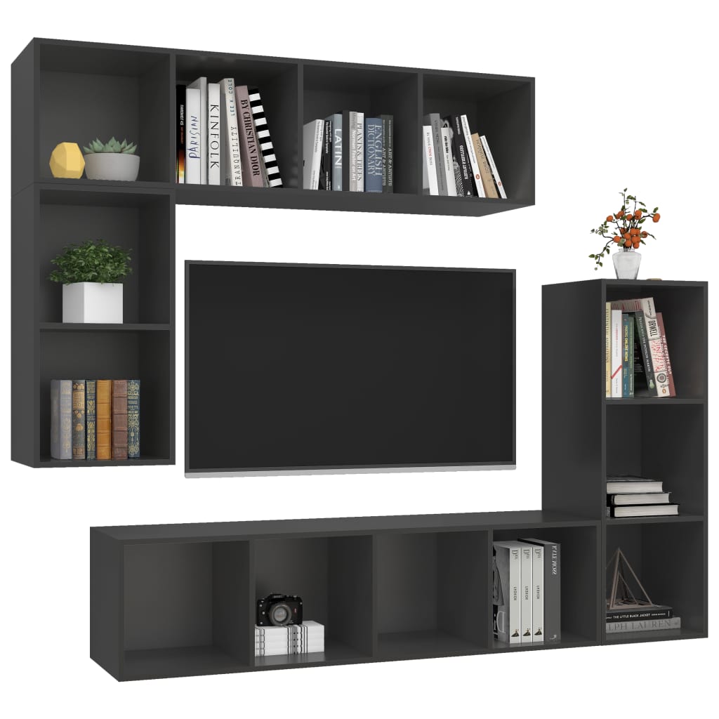 4 Piece TV Cabinet Set Grey Engineered Wood