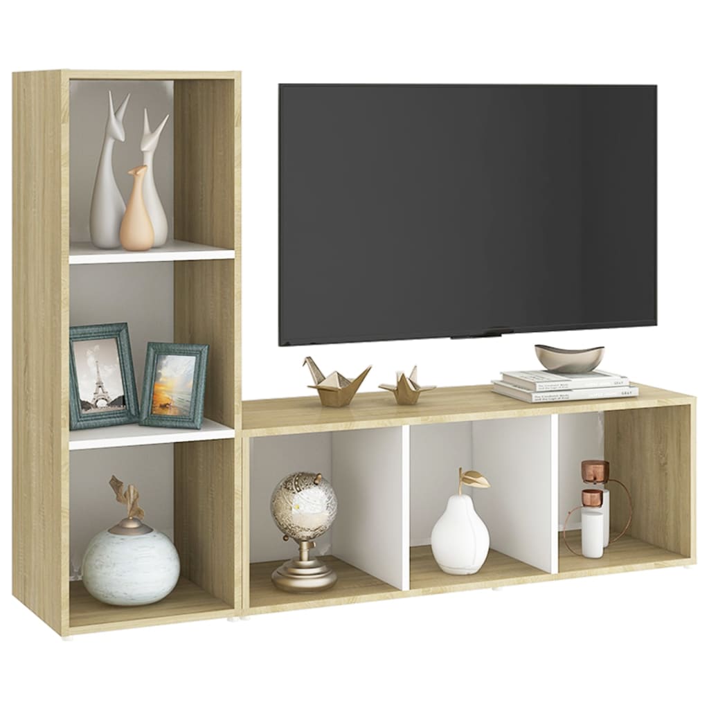 TV Cabinets 2 pcs White & Sonoma Oak 107x35x37 cm Engineered Wood