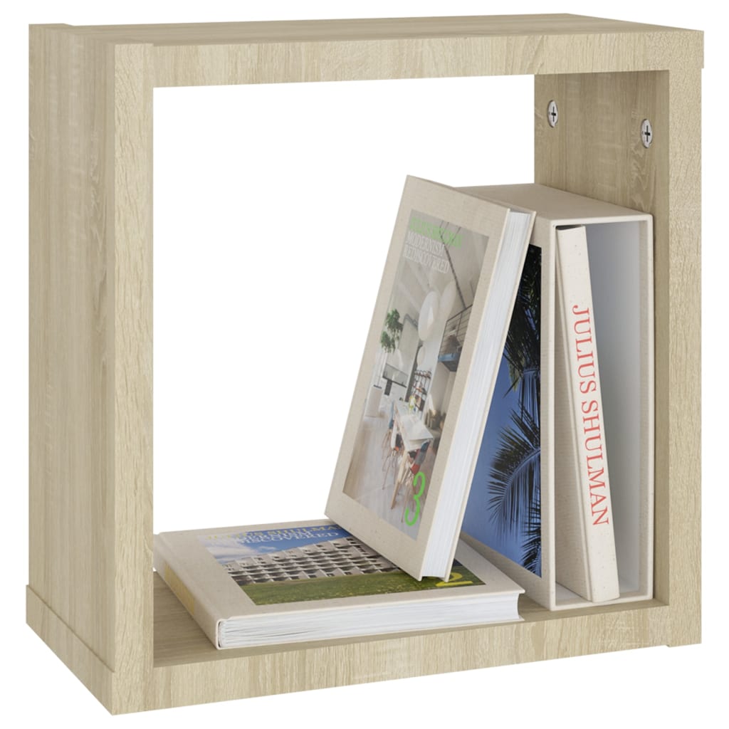 Wall Cube Shelves 2 pcs White and Sonoma Oak 30x15x30 cm