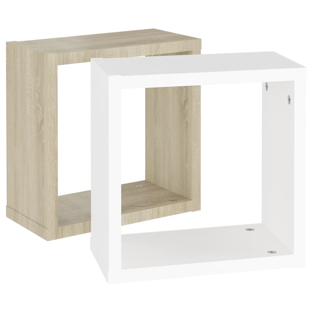 Wall Cube Shelves 2 pcs White and Sonoma Oak 30x15x30 cm