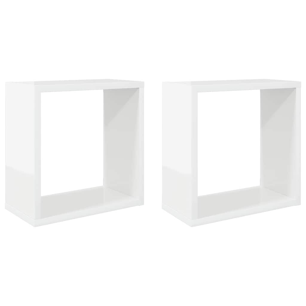 Wall Cube Shelves 2 pcs High Gloss White 30x15x30 cm