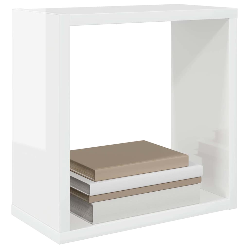 Wall Cube Shelves 2 pcs High Gloss White 30x15x30 cm