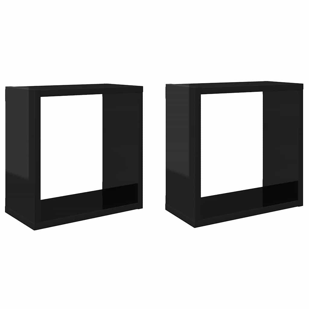 Wall Cube Shelves 2 pcs High Gloss Black 30x15x30 cm
