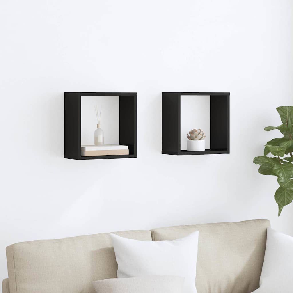 Wall Cube Shelves 2 pcs High Gloss Black 30x15x30 cm