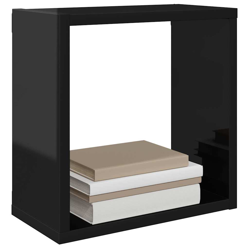 Wall Cube Shelves 2 pcs High Gloss Black 30x15x30 cm