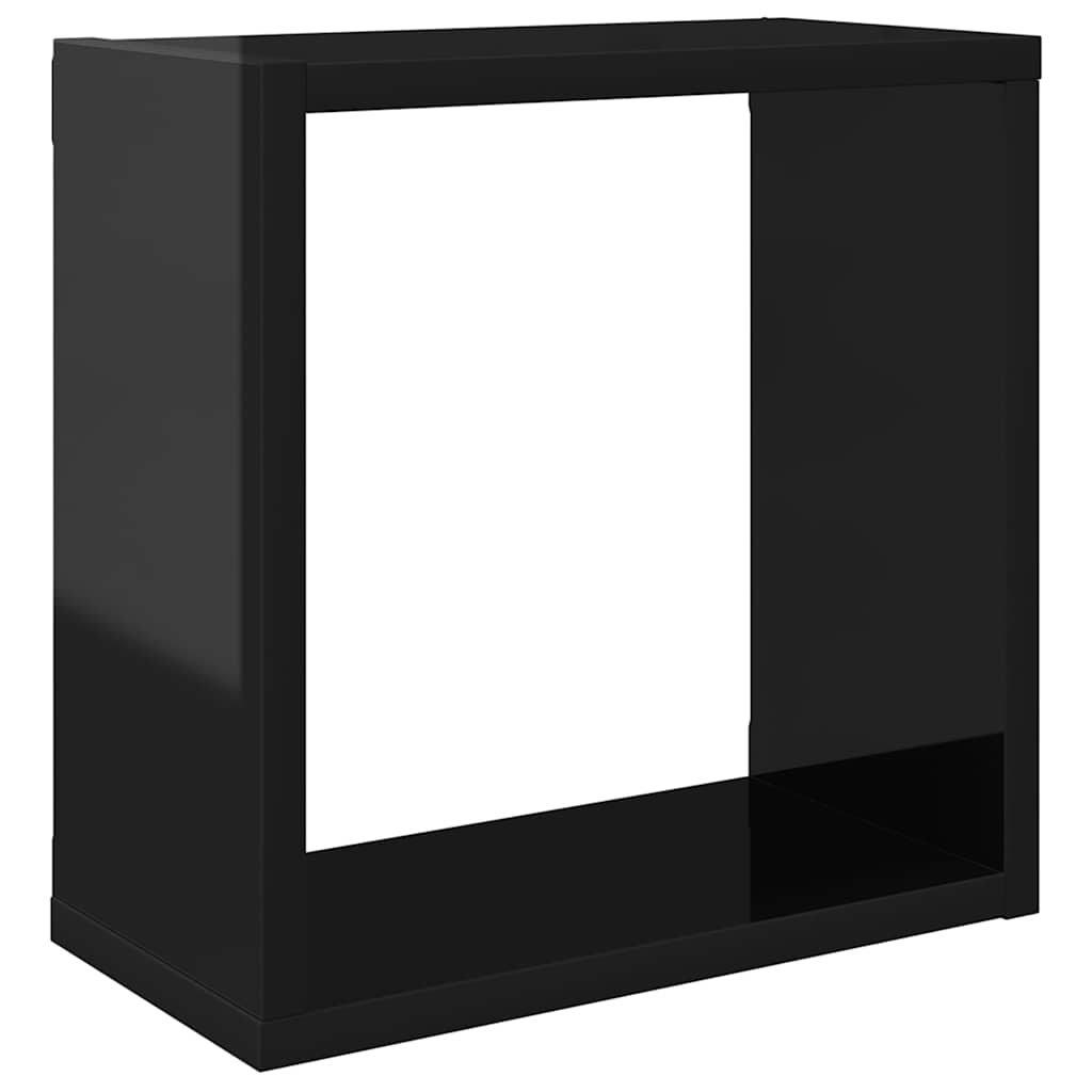 Wall Cube Shelves 2 pcs High Gloss Black 30x15x30 cm