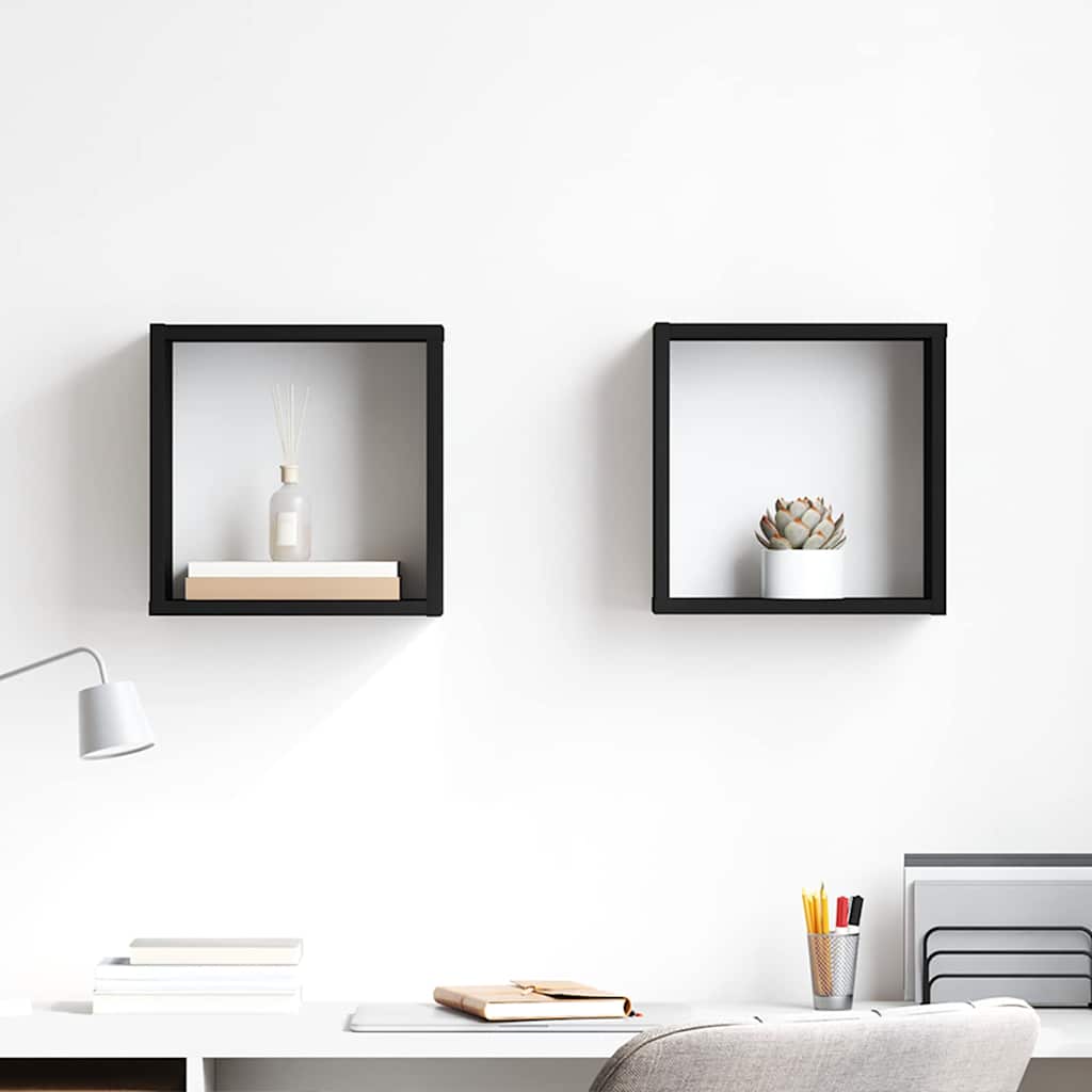 Wall Cube Shelves 2 pcs High Gloss Black 30x15x30 cm