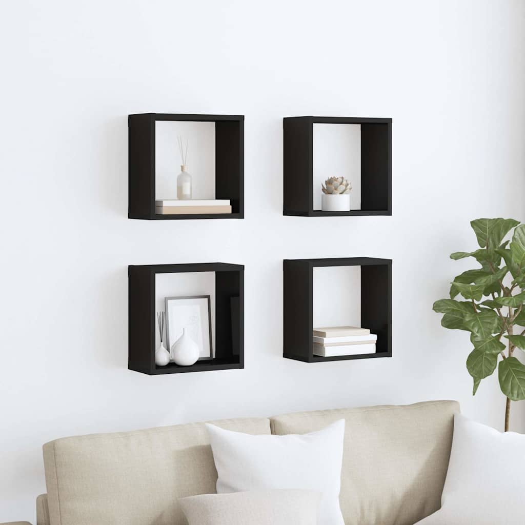Wall Cube Shelves 4 pcs High Gloss Black 30x15x30 cm