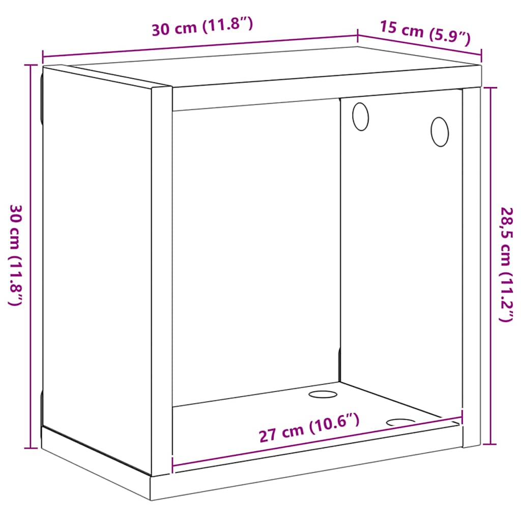 Wall Cube Shelves 4 pcs High Gloss Black 30x15x30 cm