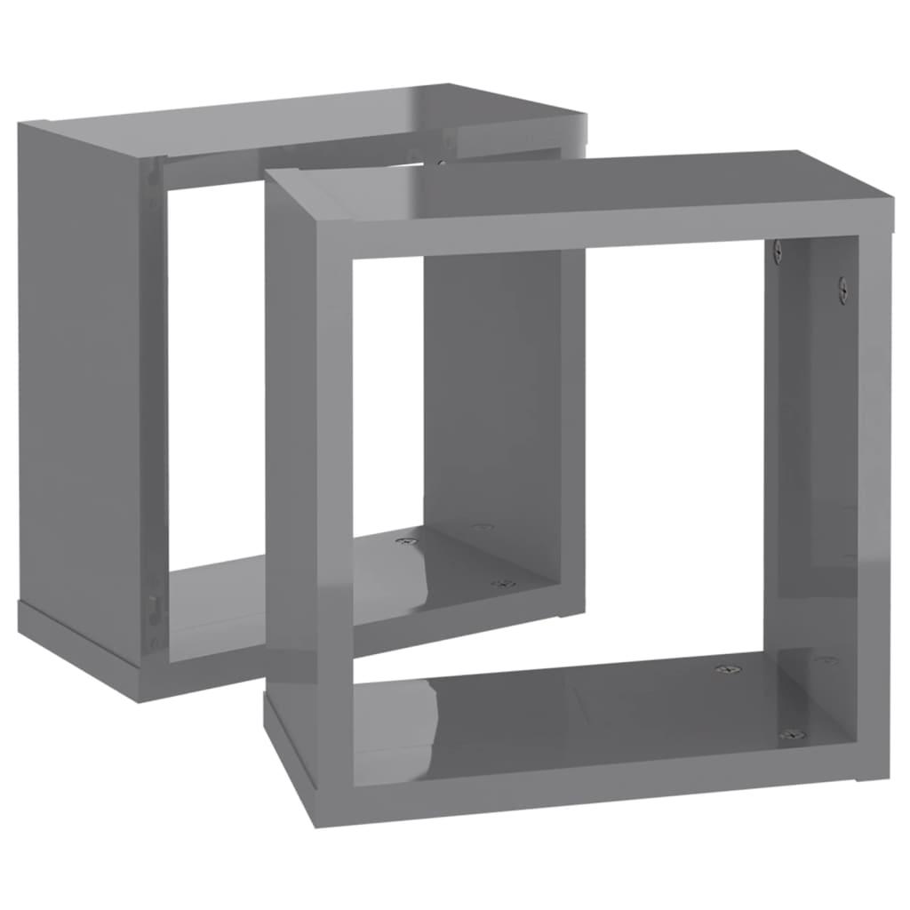 Wall Cube Shelves 2 pcs High Gloss Grey 30x15x30 cm