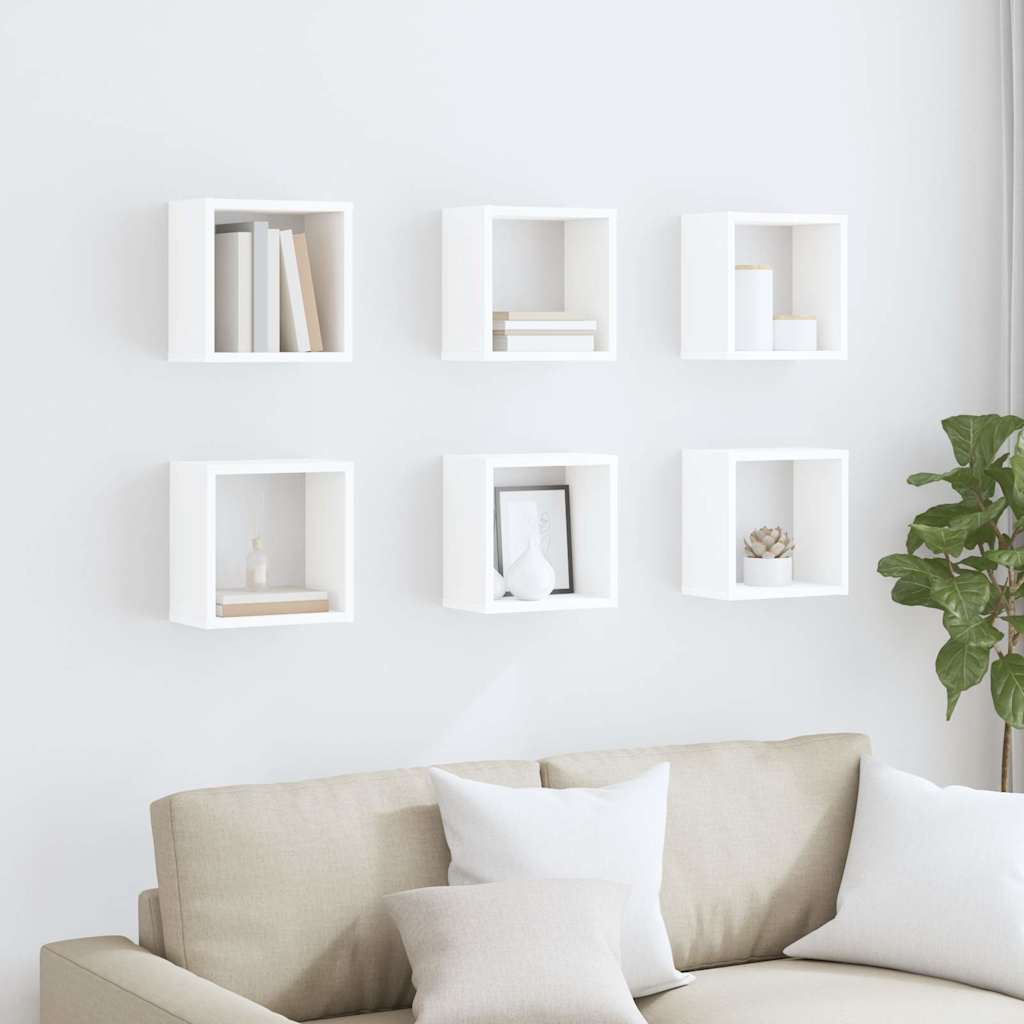 Wall Cube Shelves 6 pcs White 26x15x26 cm