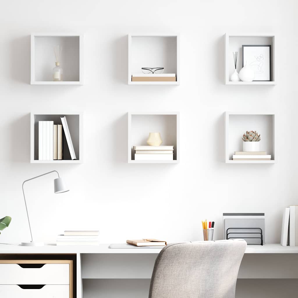 Wall Cube Shelves 6 pcs White 26x15x26 cm