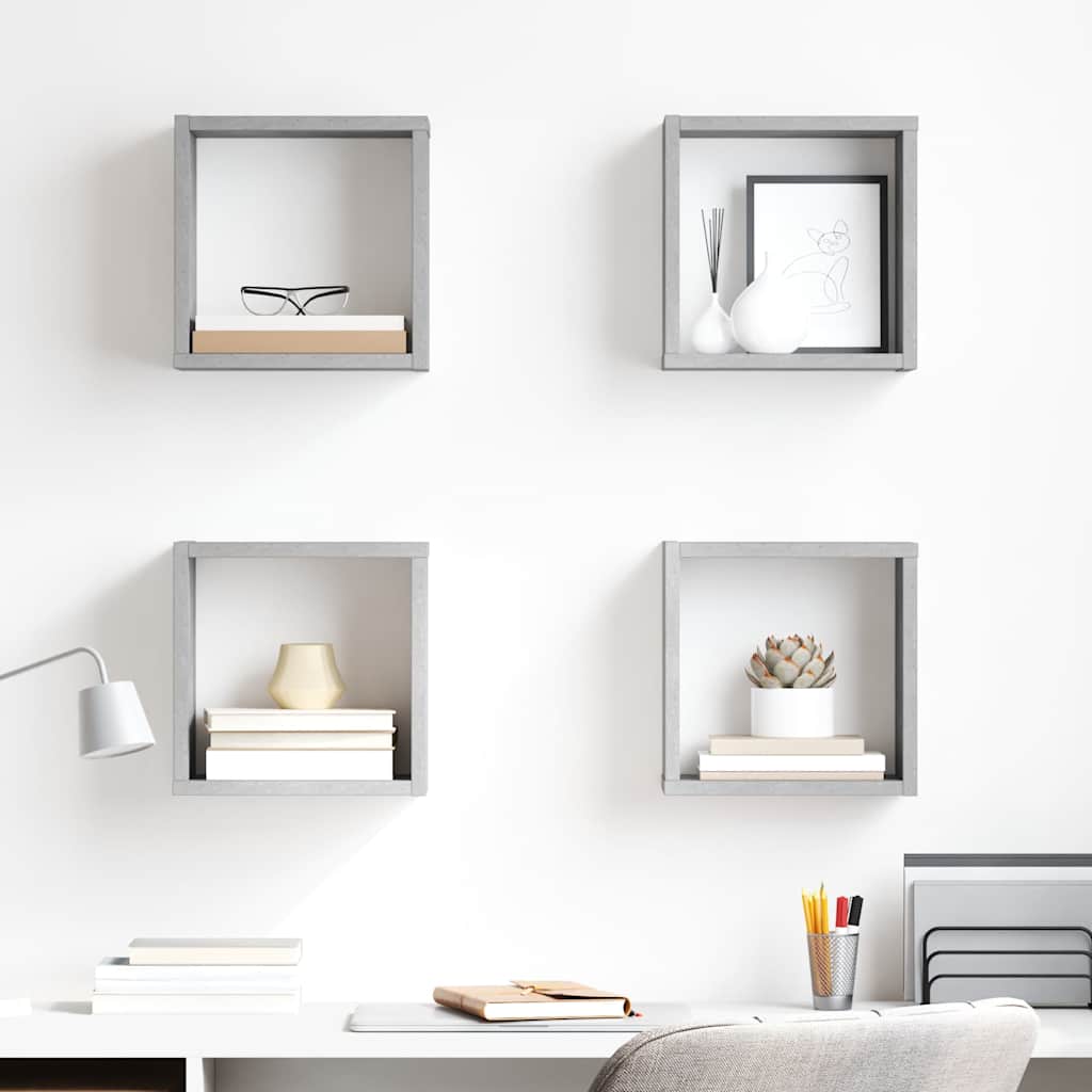 Wall Cube Shelves 4 pcs Concrete Grey 26x15x26 cm