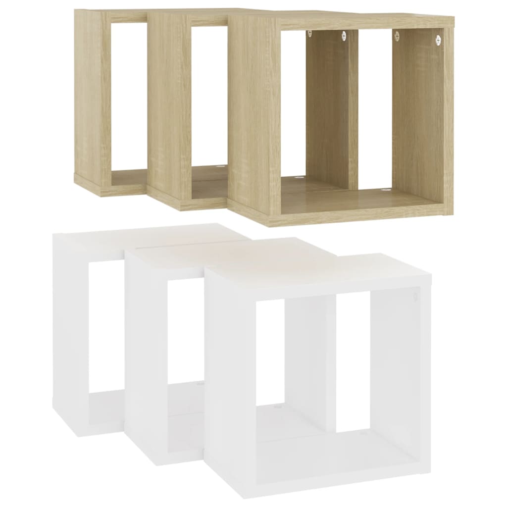 Wall Cube Shelves 6 pcs White and Sonoma Oak 26x15x26 cm