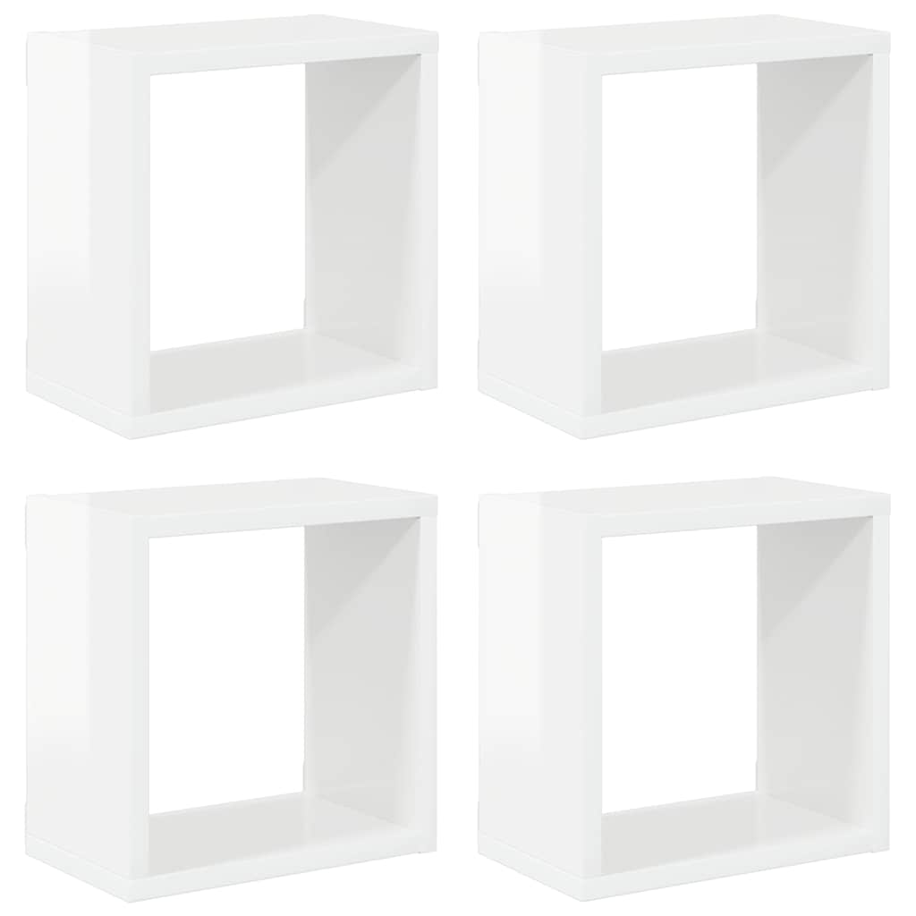 Wall Cube Shelves 4 pcs High Gloss White 26x15x26 cm