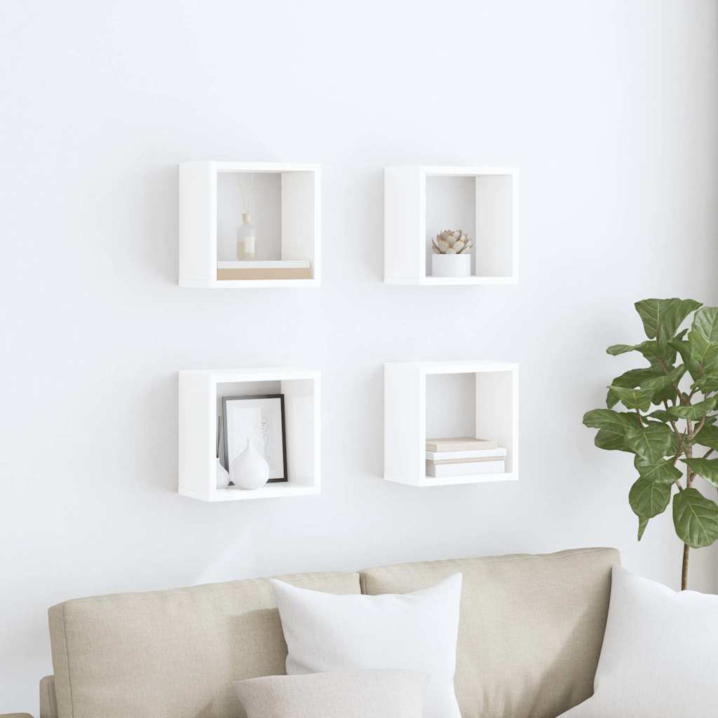 Wall Cube Shelves 4 pcs High Gloss White 26x15x26 cm