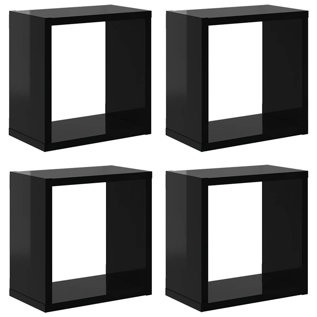 Wall Cube Shelves 4 pcs High Gloss Black 26x15x26 cm