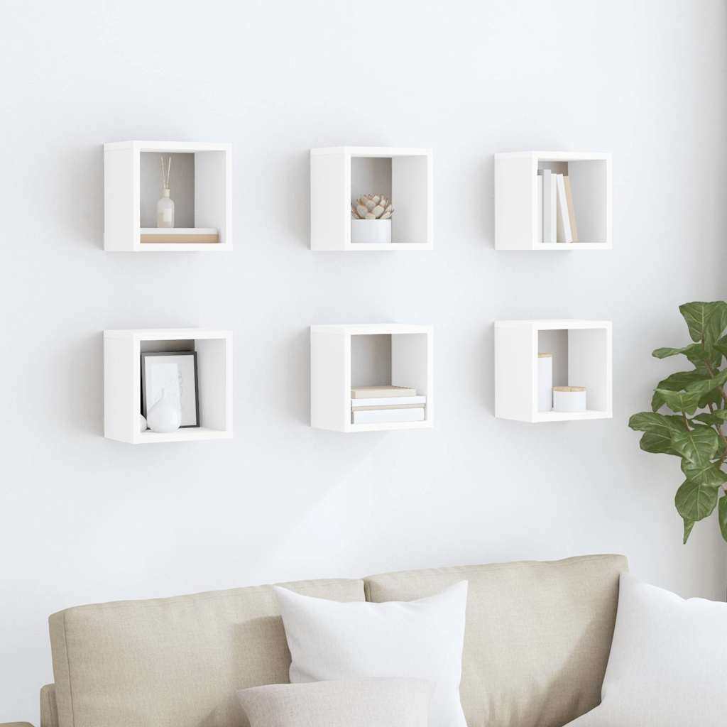 Wall Cube Shelves 6 pcs White 22x15x22 cm