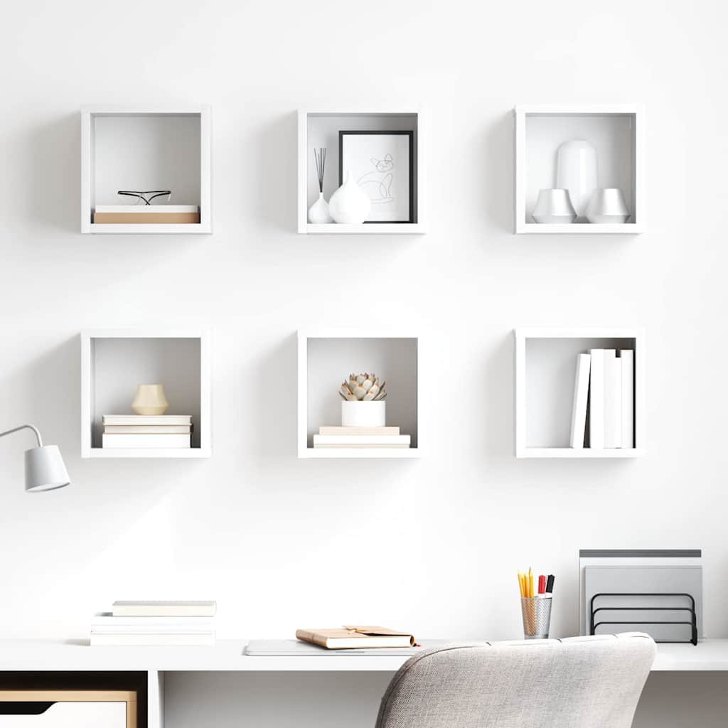 Wall Cube Shelves 6 pcs White 22x15x22 cm
