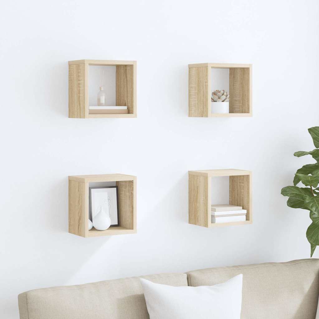 Wall Cube Shelves 4 pcs Sonoma Oak 22x15x22 cm