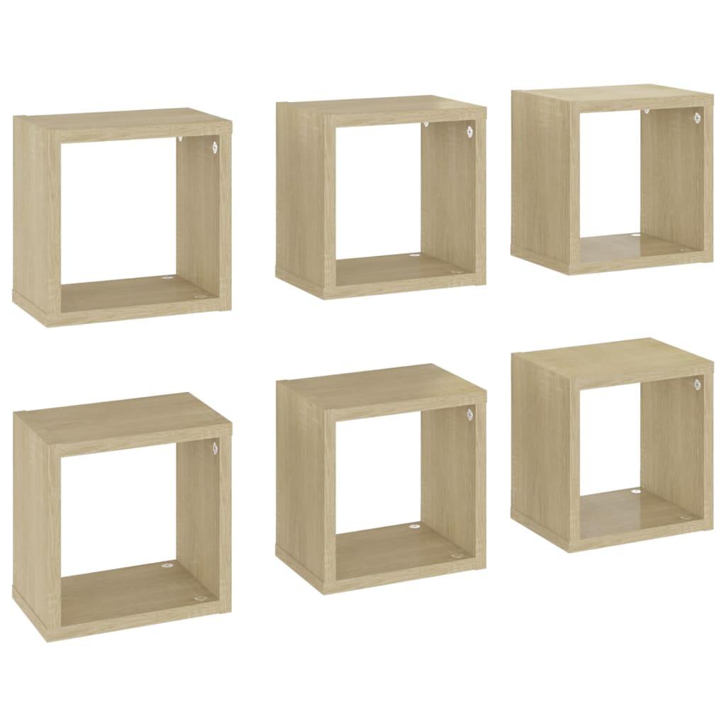 Wall Cube Shelves 6 pcs Sonoma Oak 22x15x22 cm