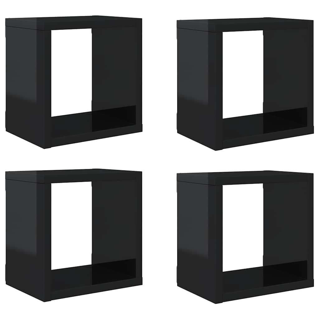 Wall Cube Shelves 4 pcs High Gloss Black 22x15x22 cm