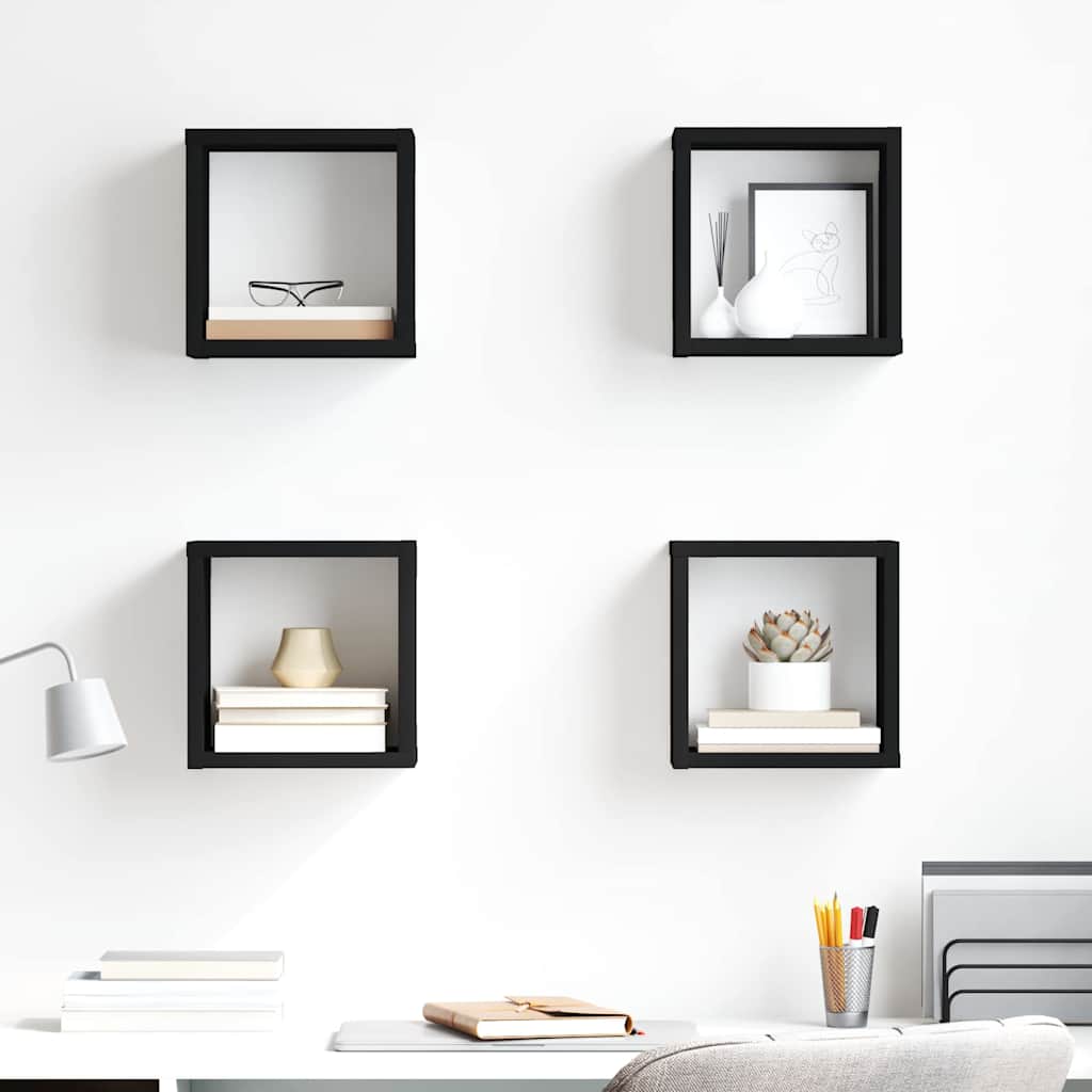 Wall Cube Shelves 4 pcs High Gloss Black 22x15x22 cm