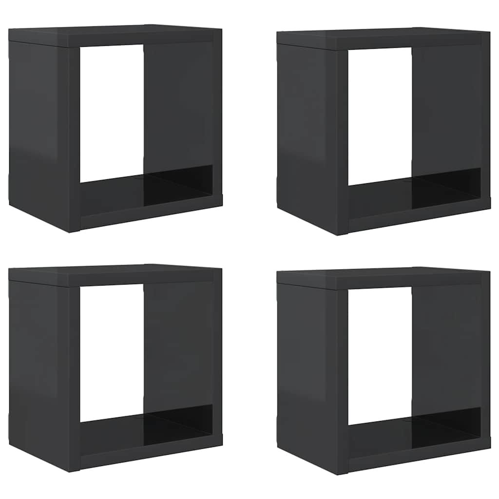 Wall Cube Shelves 4 pcs High Gloss Grey 22x15x22 cm