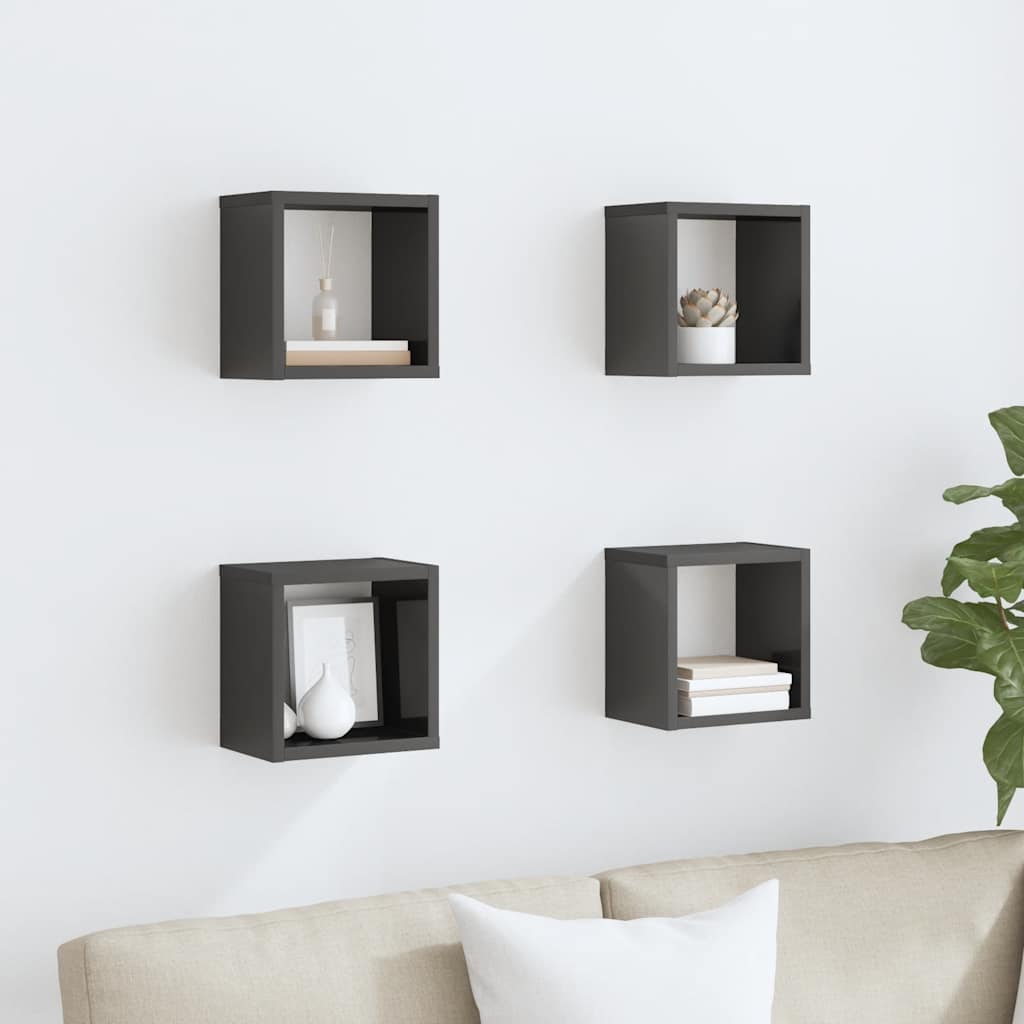 Wall Cube Shelves 4 pcs High Gloss Grey 22x15x22 cm