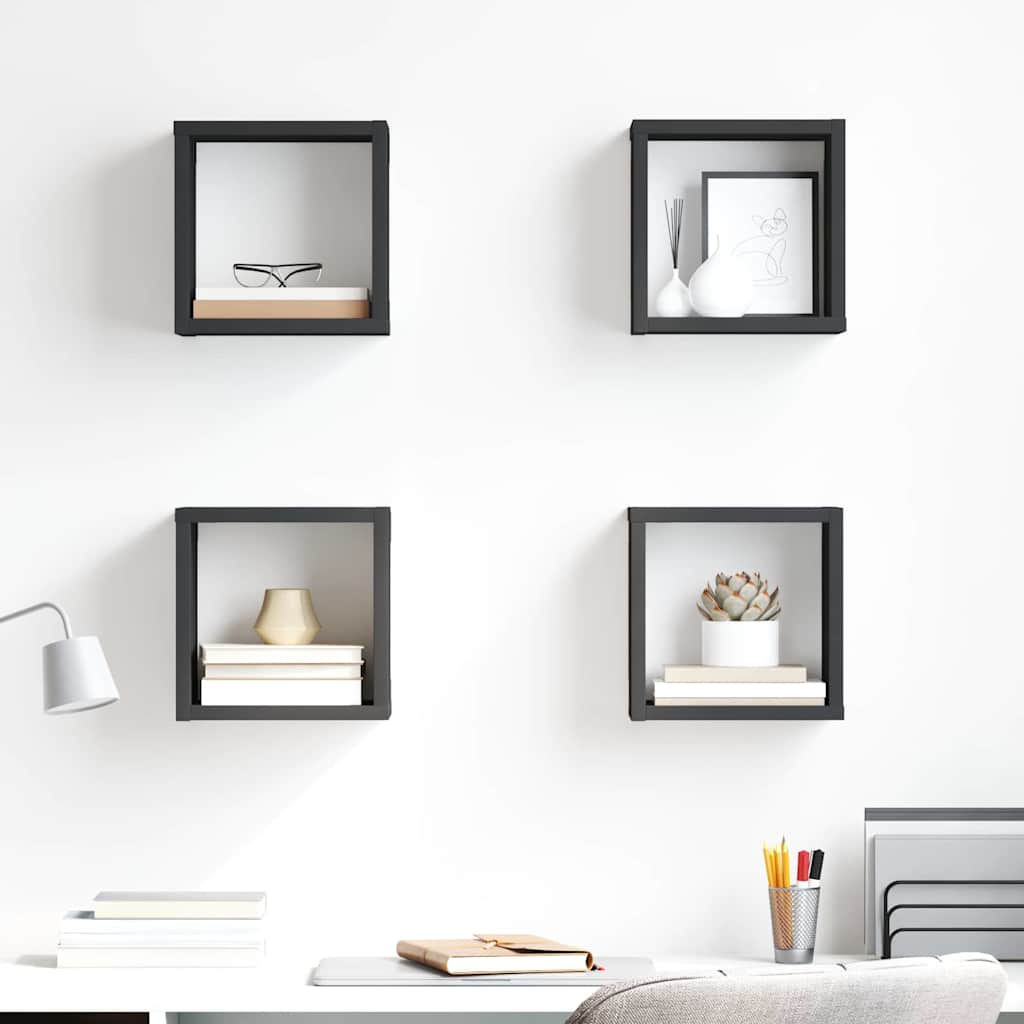 Wall Cube Shelves 4 pcs High Gloss Grey 22x15x22 cm
