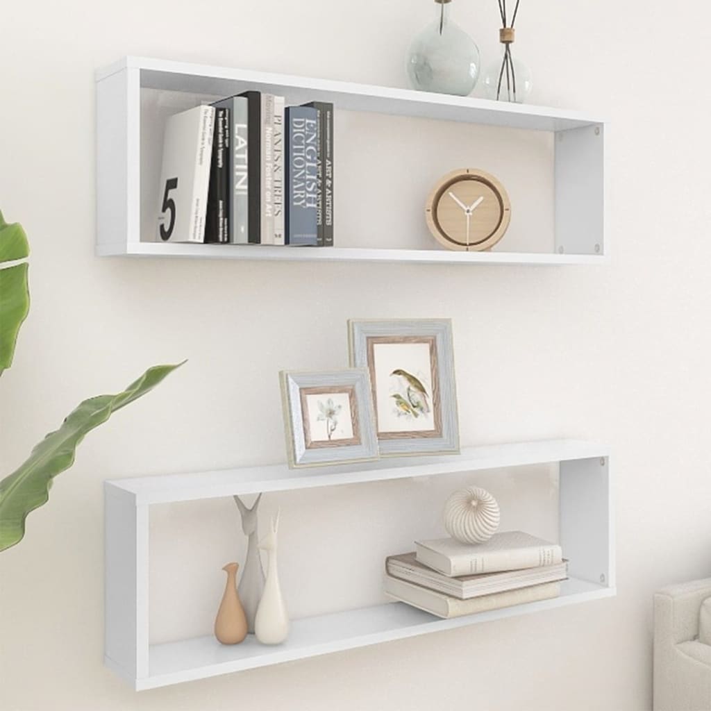 Wall Cube Shelves 2 pcs White 100x15x30 cm Engineered Wood