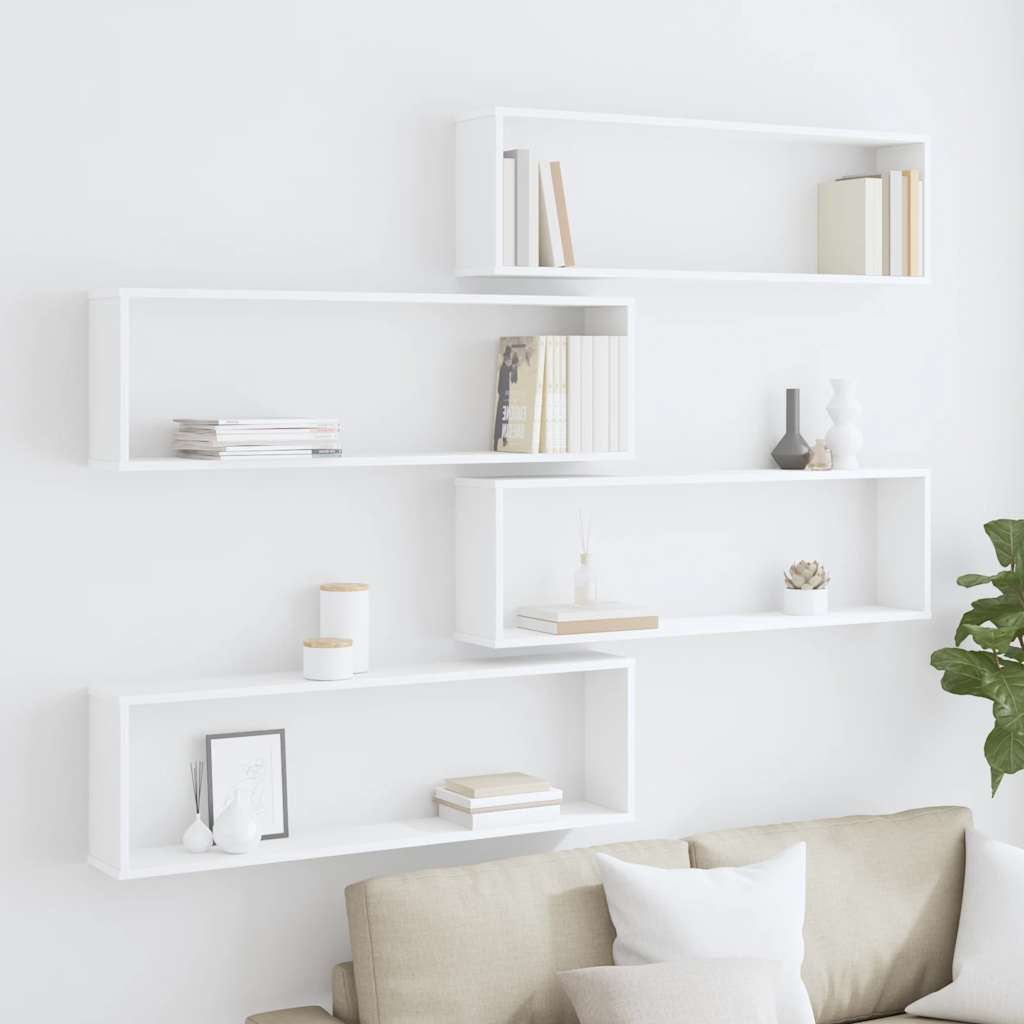 Wall Cube Shelves 4 pcs White 100x15x30 cm Engineered Wood