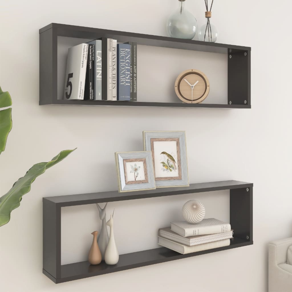 Wall Cube Shelves 2 pcs Grey 100x15x30 cm Engineered Wood