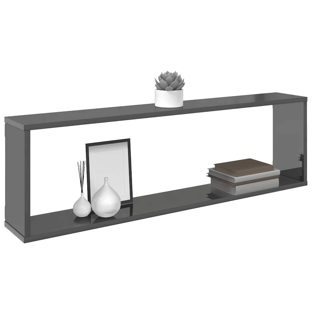Wall Cube Shelves 2 pcs High Gloss Grey 100x15x30 cm Engineered Wood