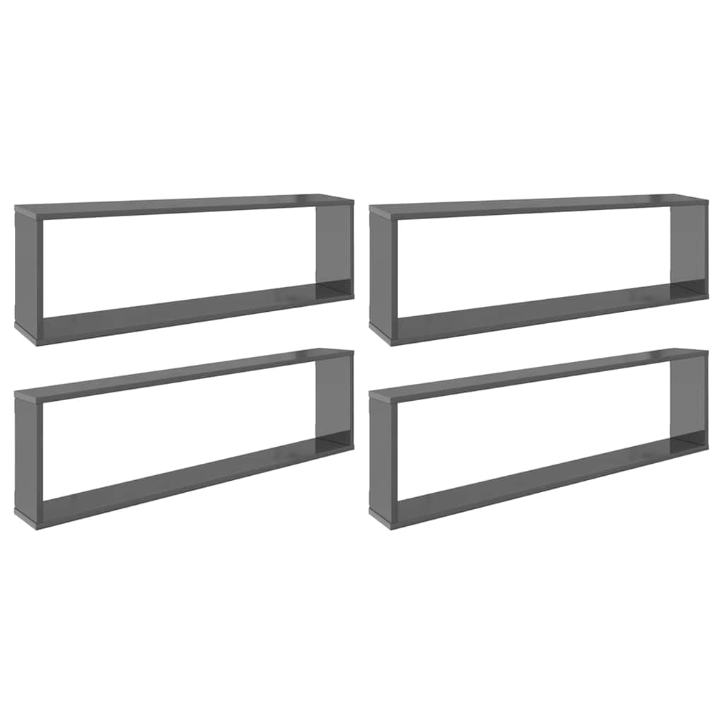 Wall Cube Shelves 4 pcs High Gloss Grey 100x15x30 cm Engineered Wood