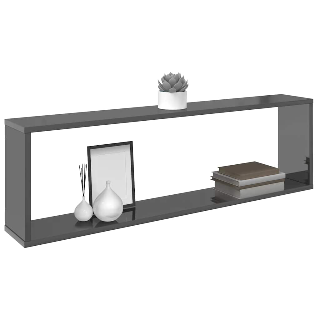 Wall Cube Shelves 4 pcs High Gloss Grey 100x15x30 cm Engineered Wood