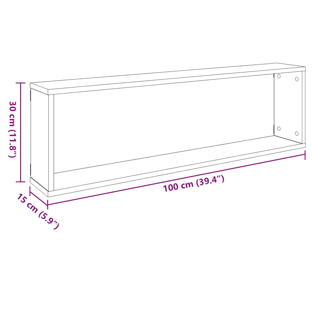 Wall Cube Shelves 4 pcs High Gloss Grey 100x15x30 cm Engineered Wood