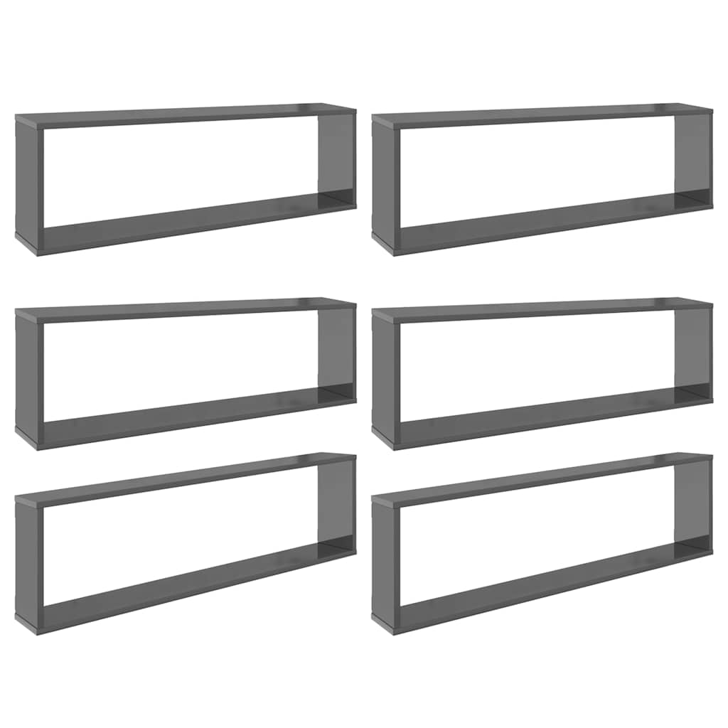 Wall Cube Shelves 6 pcs High Gloss Grey 100x15x30 cm Engineered Wood