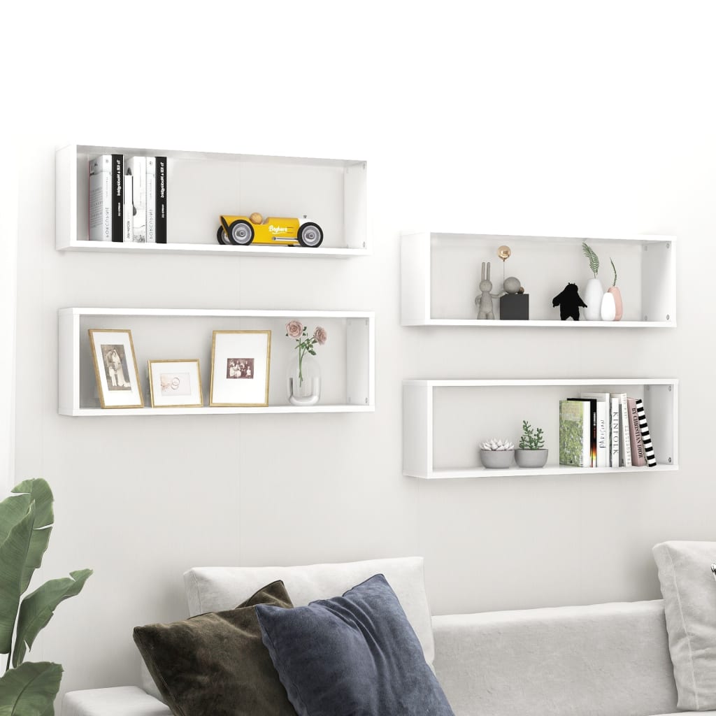 Wall Cube Shelves 4 pcs White 80x15x26.5 cm Engineered Wood