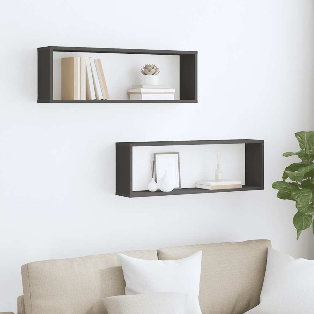 Wall Cube Shelves 2 pcs Grey 80x15x26.5 cm Engineered Wood