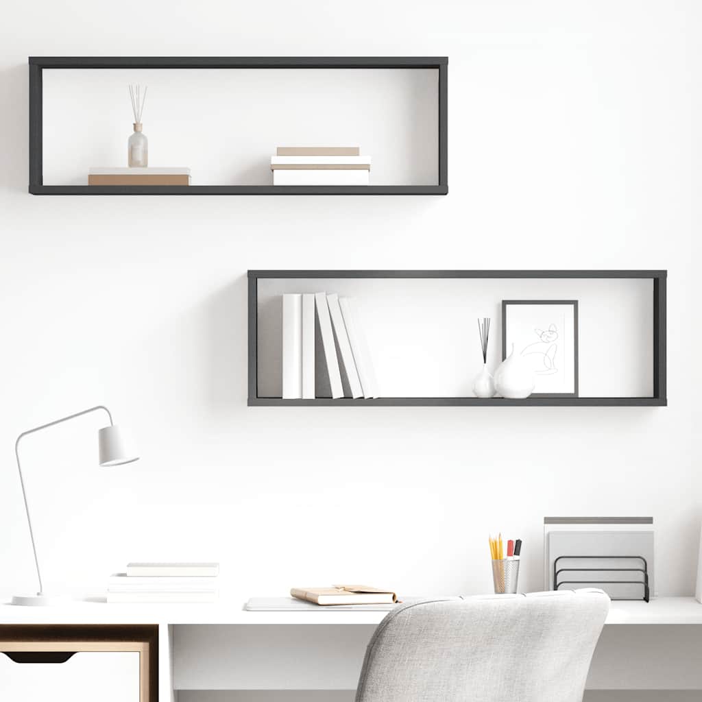 Wall Cube Shelves 2 pcs Grey 80x15x26.5 cm Engineered Wood