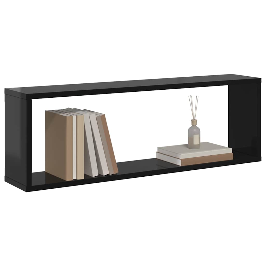 Wall Cube Shelves 6 pcs High Gloss Black 80x15x26.5cm Engineered Wood