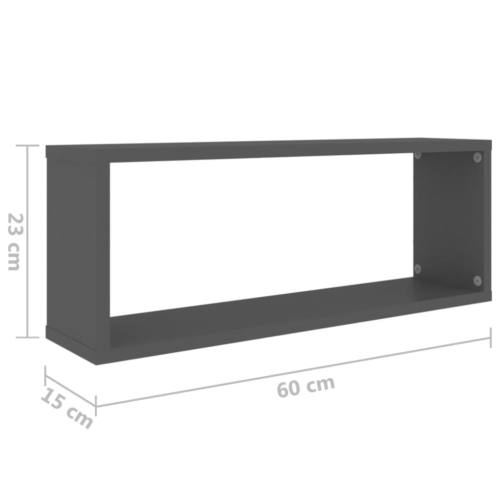 Wall Cube Shelves 2 pcs Grey 60x15x23 cm Engineered Wood