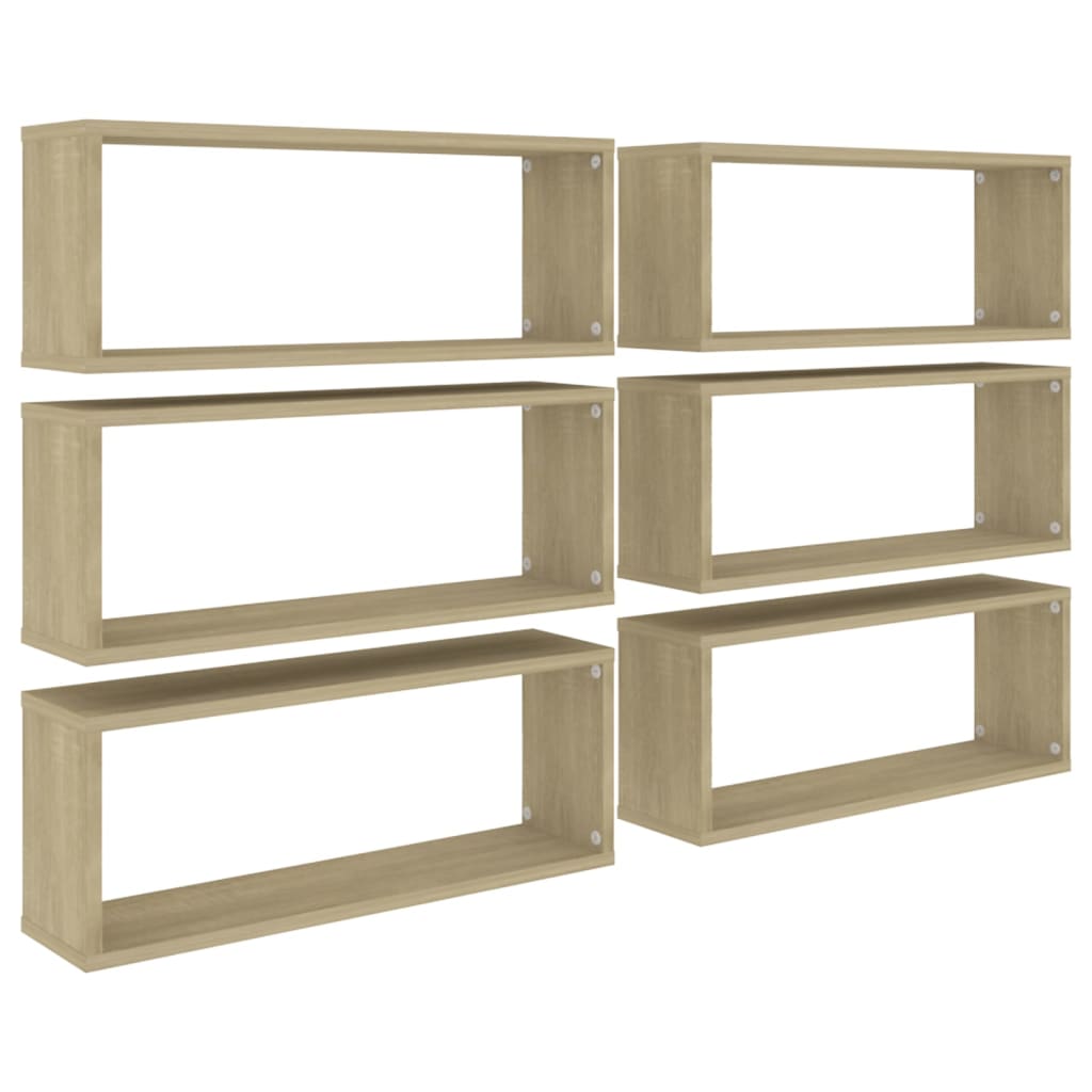 Wall Cube Shelves 6 pcs Sonoma Oak 60x15x23 cm Engineered Wood