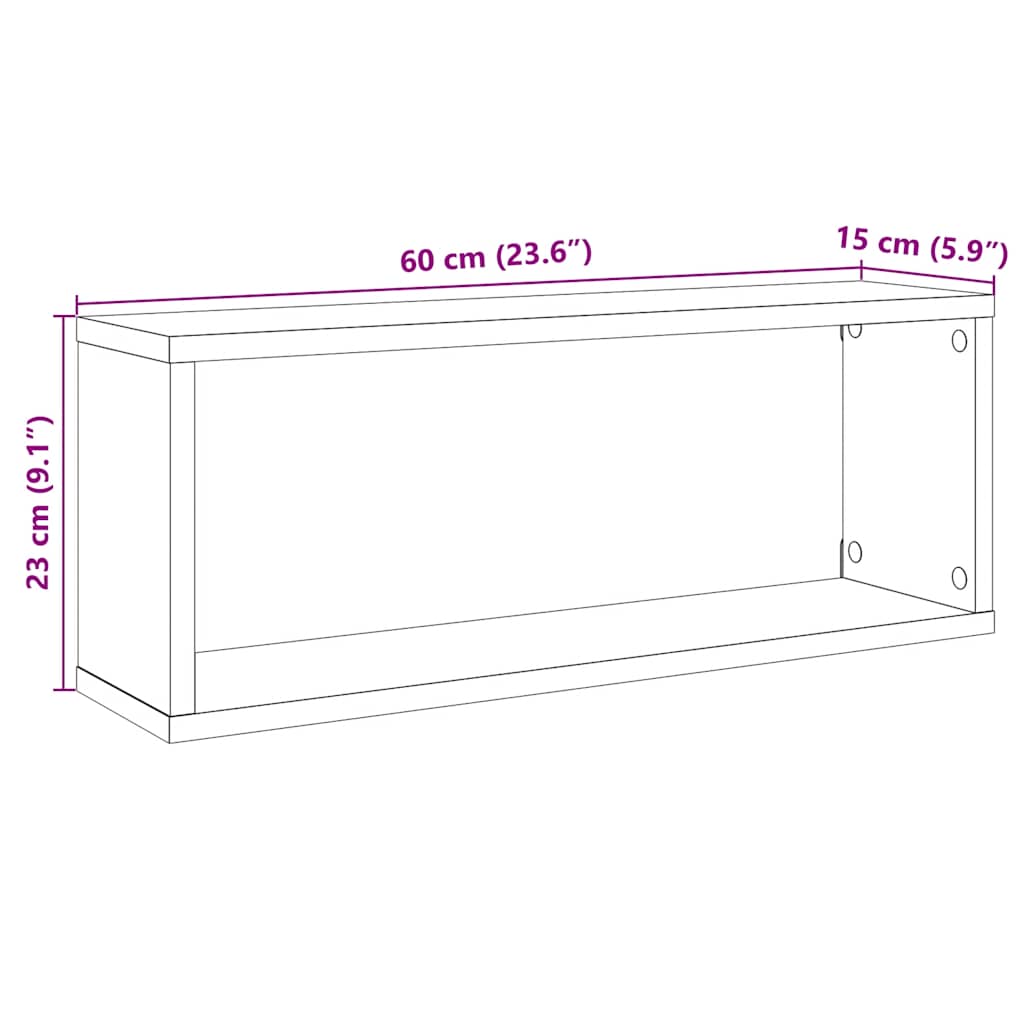 Wall Cube Shelves 6 pcs High Gloss Grey 60x15x23 cm Engineered Wood
